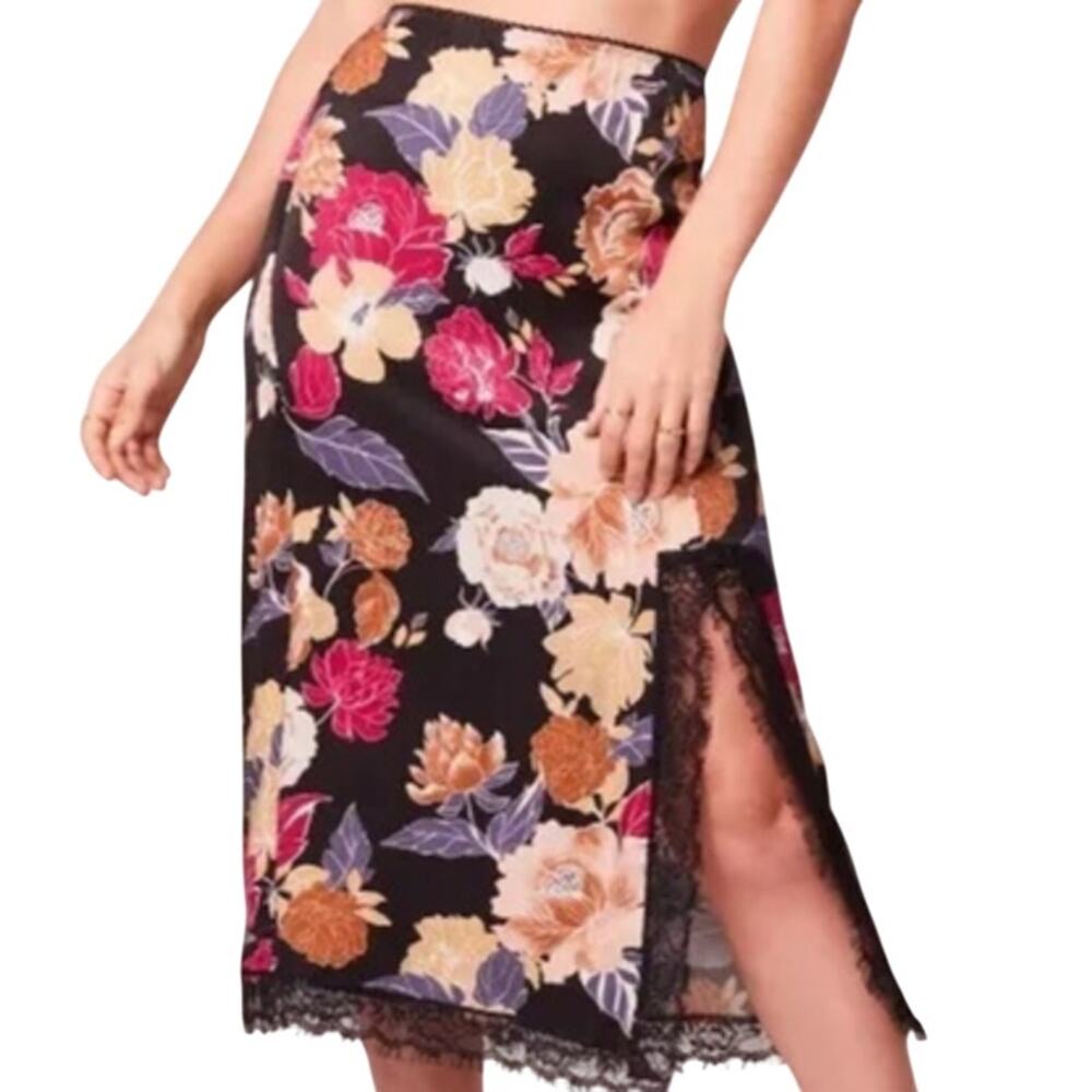 Women's Band of the Free LiLou Black Floral Lace Slip Midi Skirt